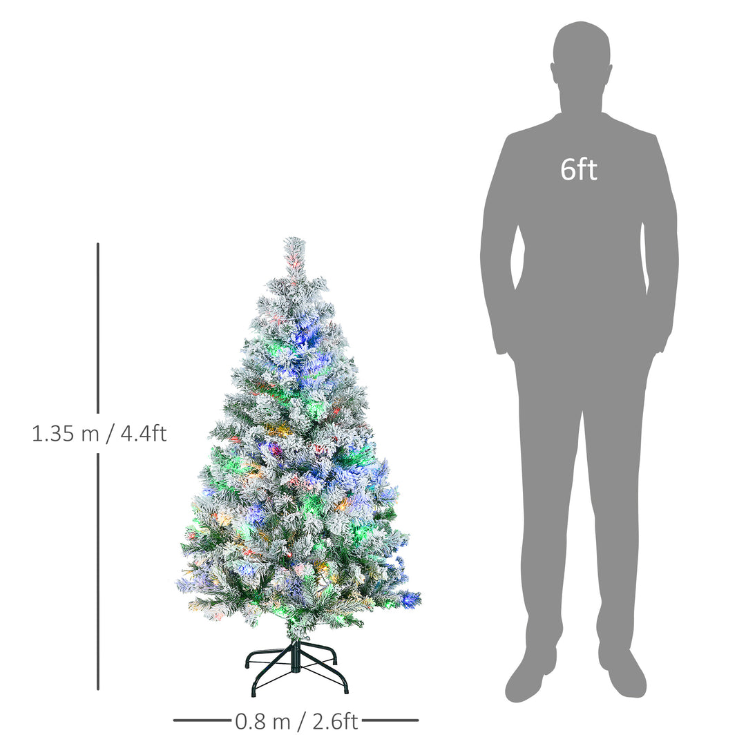 HOMCOM 4.5ft Artificial Flocked Christmas Tree with LED Lights, Snow Branches