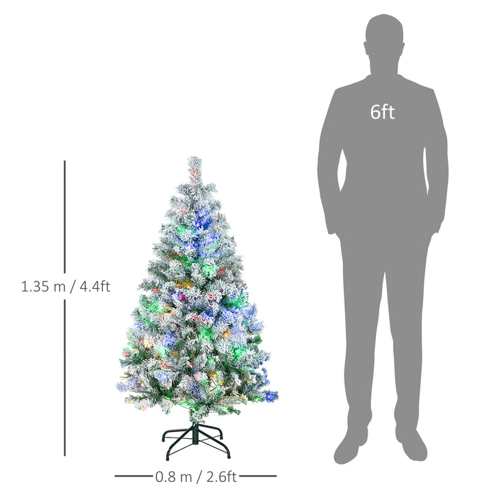 HOMCOM 4.5ft Artificial Flocked Christmas Tree with LED Lights, Snow Branches