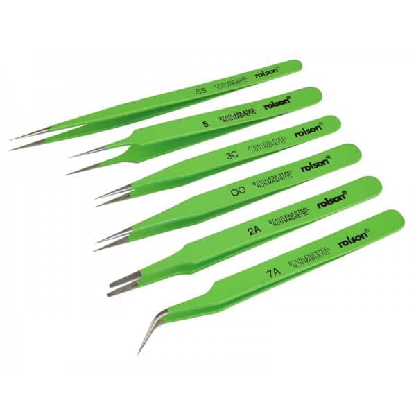 6 Piece Epoxy Coated Tweezers by Rolson Tools