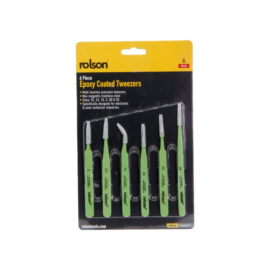 6 Piece Epoxy Coated Tweezers by Rolson Tools