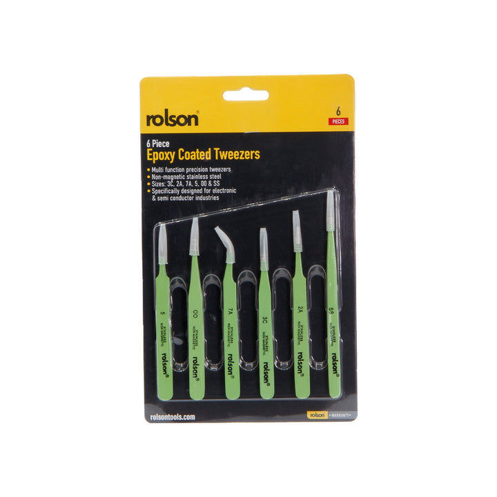 6 Piece Epoxy Coated Tweezers by Rolson Tools