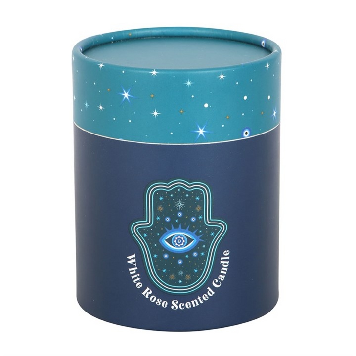 Hand of Hamsa White Rose Candle with Crystals