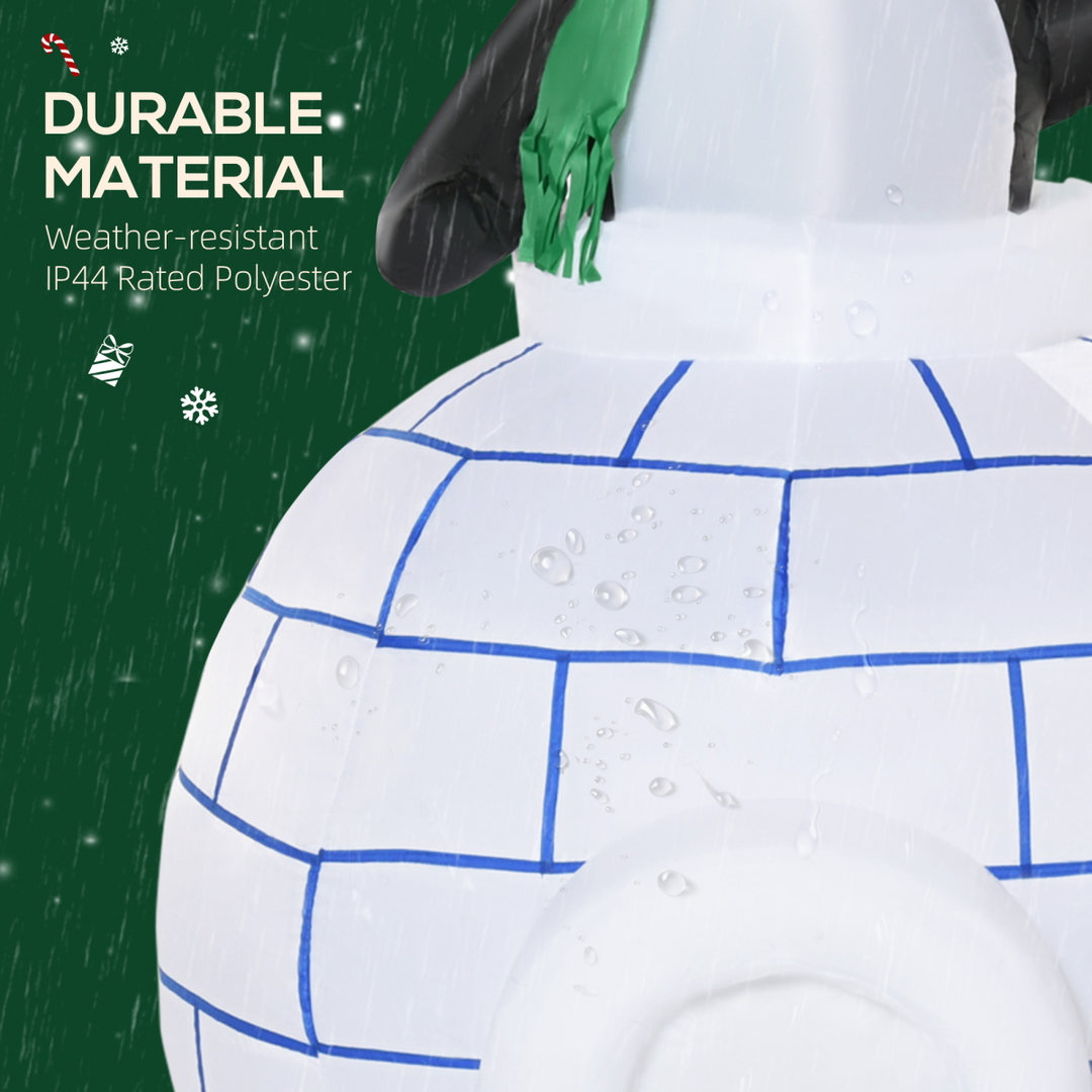 5ft Christmas Inflatable Penguins Wearing a Scarf with Ice House In & outdoors