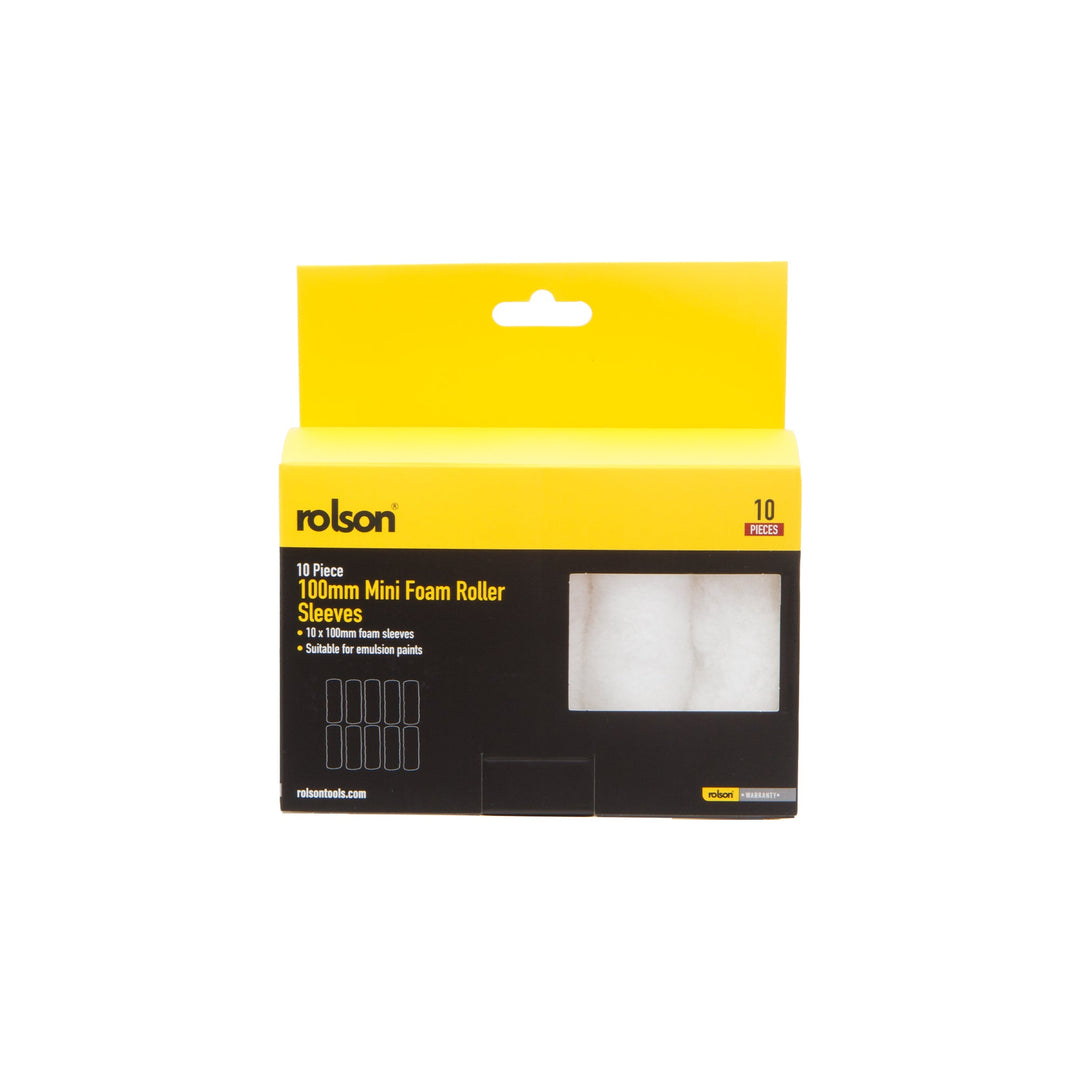 10 Piece 100mm Mini Foam Roller Sleeves by Rolson Tools