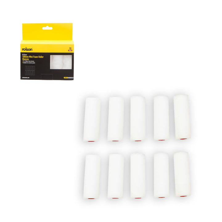 10 Piece 100mm Mini Foam Roller Sleeves by Rolson Tools