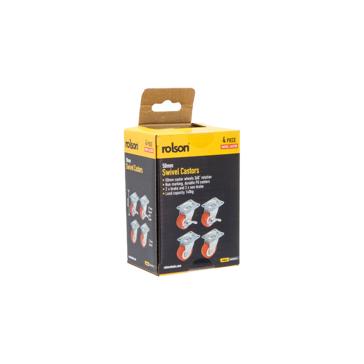 4 Pack 50mm Swivel Castor Wheels by Rolson Tools