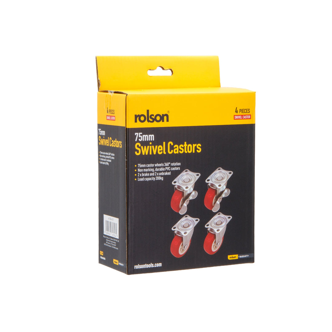 75mm Swivel Castor Wheels by Rolson Tools