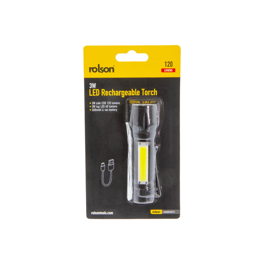 3W LED Rechargeable Aluminium Torch by Rolson Tools