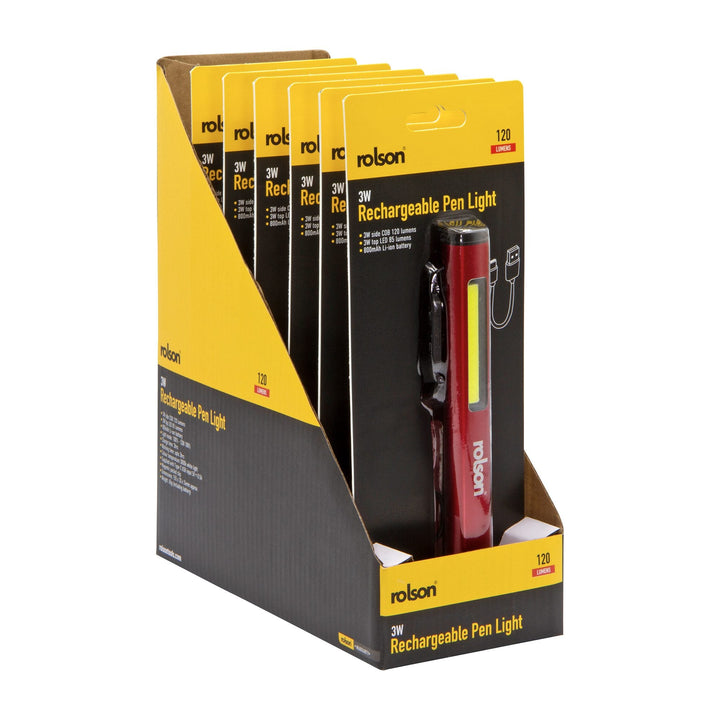 3W Rechargeable Aluminium Pen Light by Rolson Tools
