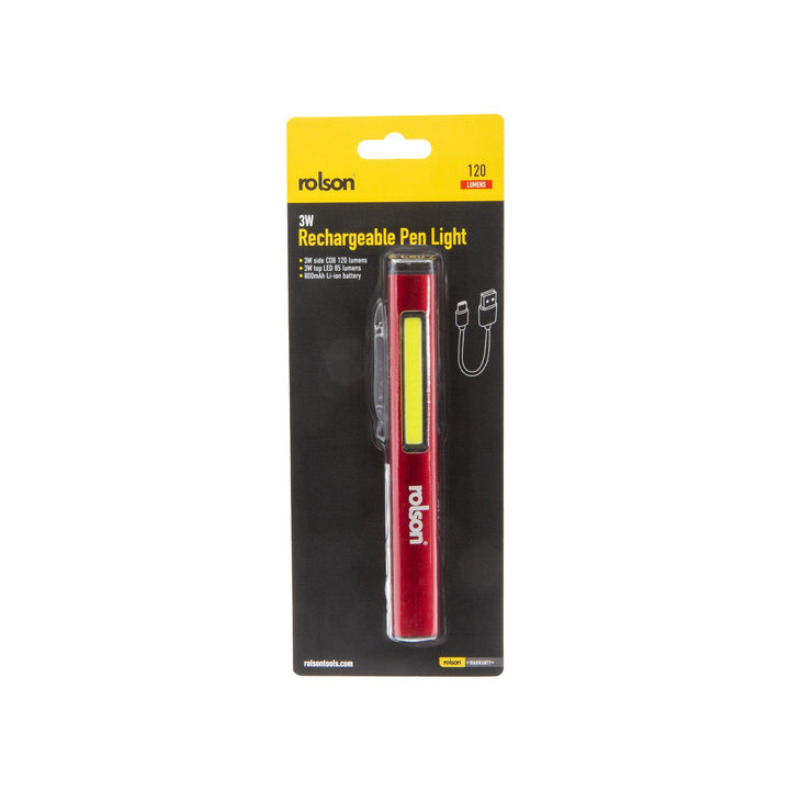 3W Rechargeable Aluminium Pen Light by Rolson Tools