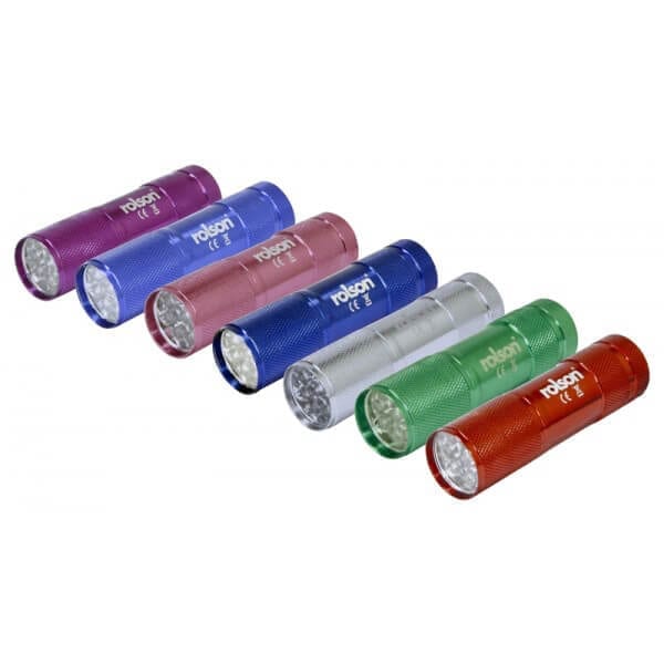 9 LED Torch 7 Colours 3AAA Batteries by Rolson Tools