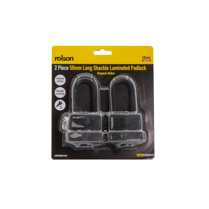 2 Piece 50mm Long Shackle Laminated Steel Padlock