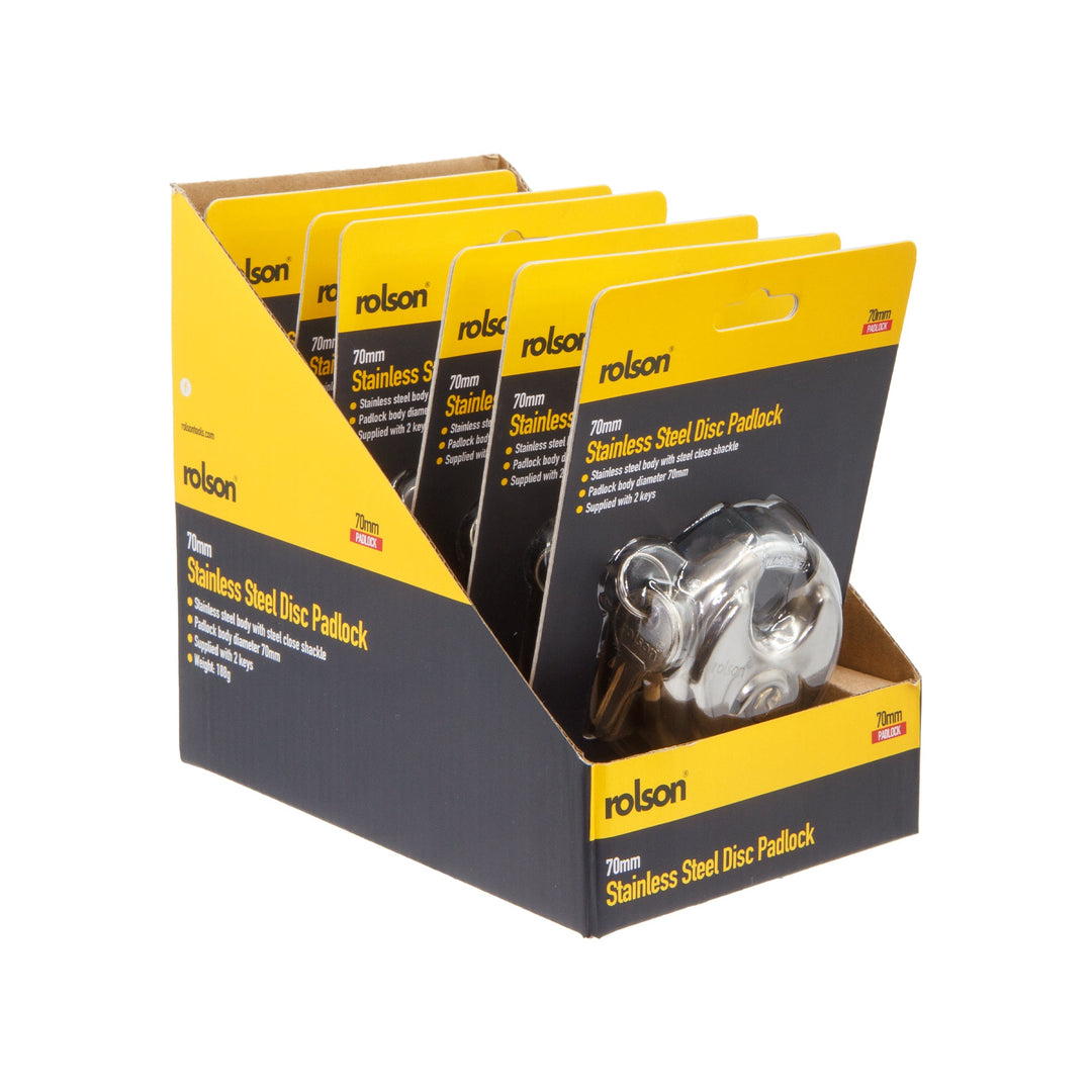 70mm Stainless Steel Disc Padlock by Rolson Tools