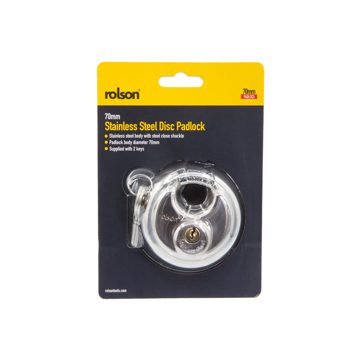 70mm Stainless Steel Disc Padlock by Rolson Tools