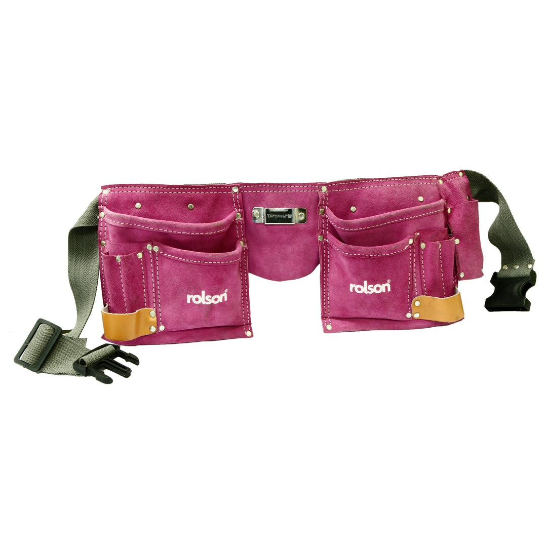 Pink Double Leather Tool Pouch by Rolson Tools