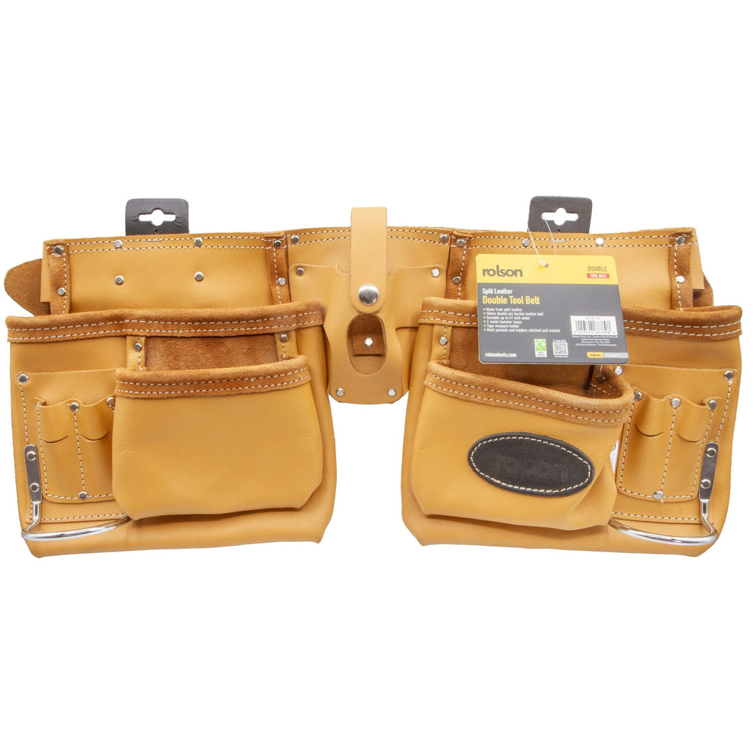 Split Leather Double Tool Belt by Rolson Tools