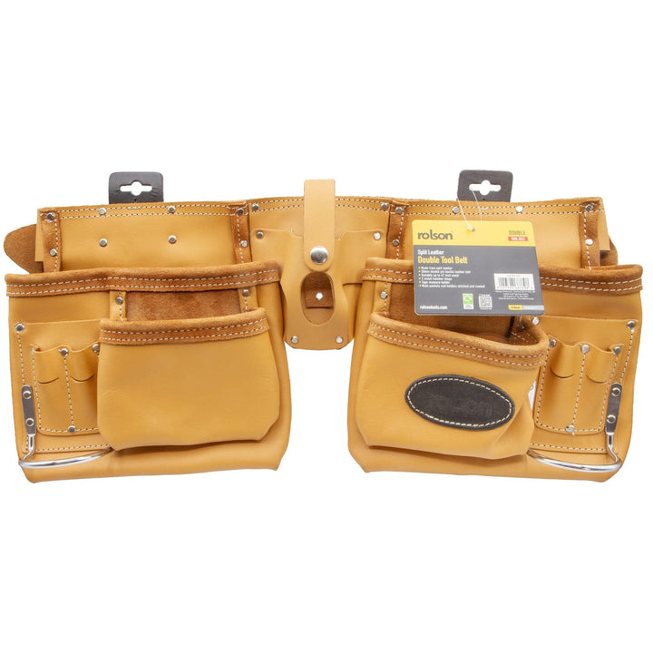 Split Leather Double Tool Belt by Rolson Tools