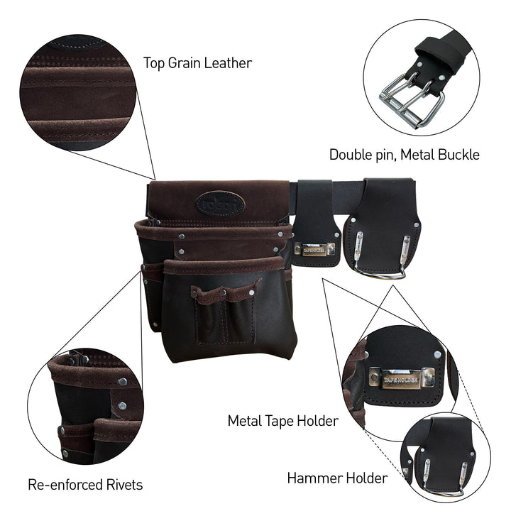 Single Leather Pouch with Belt Tape & Hammer Holder by Rolson Tools