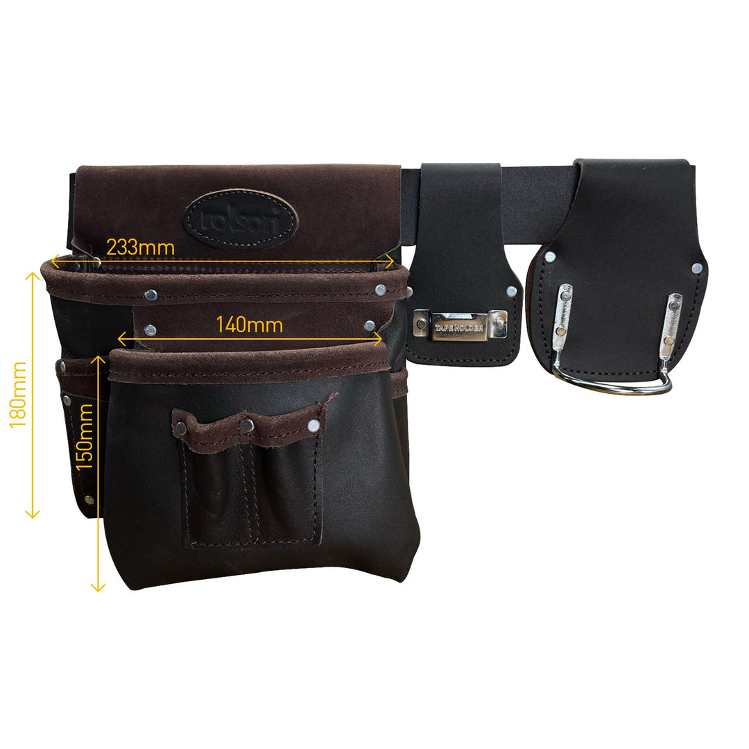 Single Leather Pouch with Belt Tape & Hammer Holder by Rolson Tools