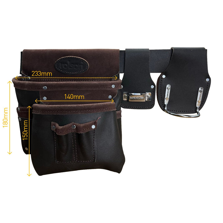 Single Leather Pouch with Belt Tape & Hammer Holder by Rolson Tools