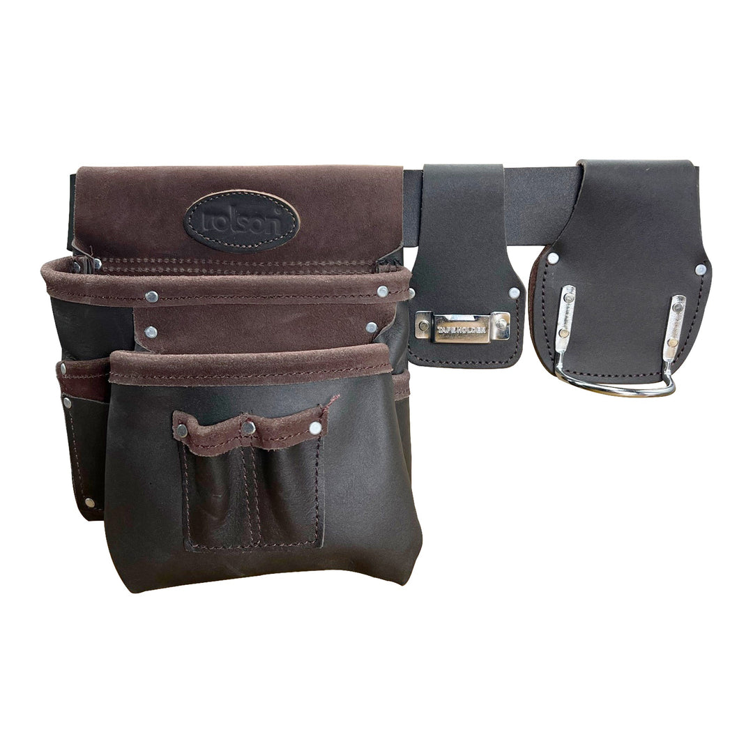 Single Leather Pouch with Belt Tape & Hammer Holder by Rolson Tools