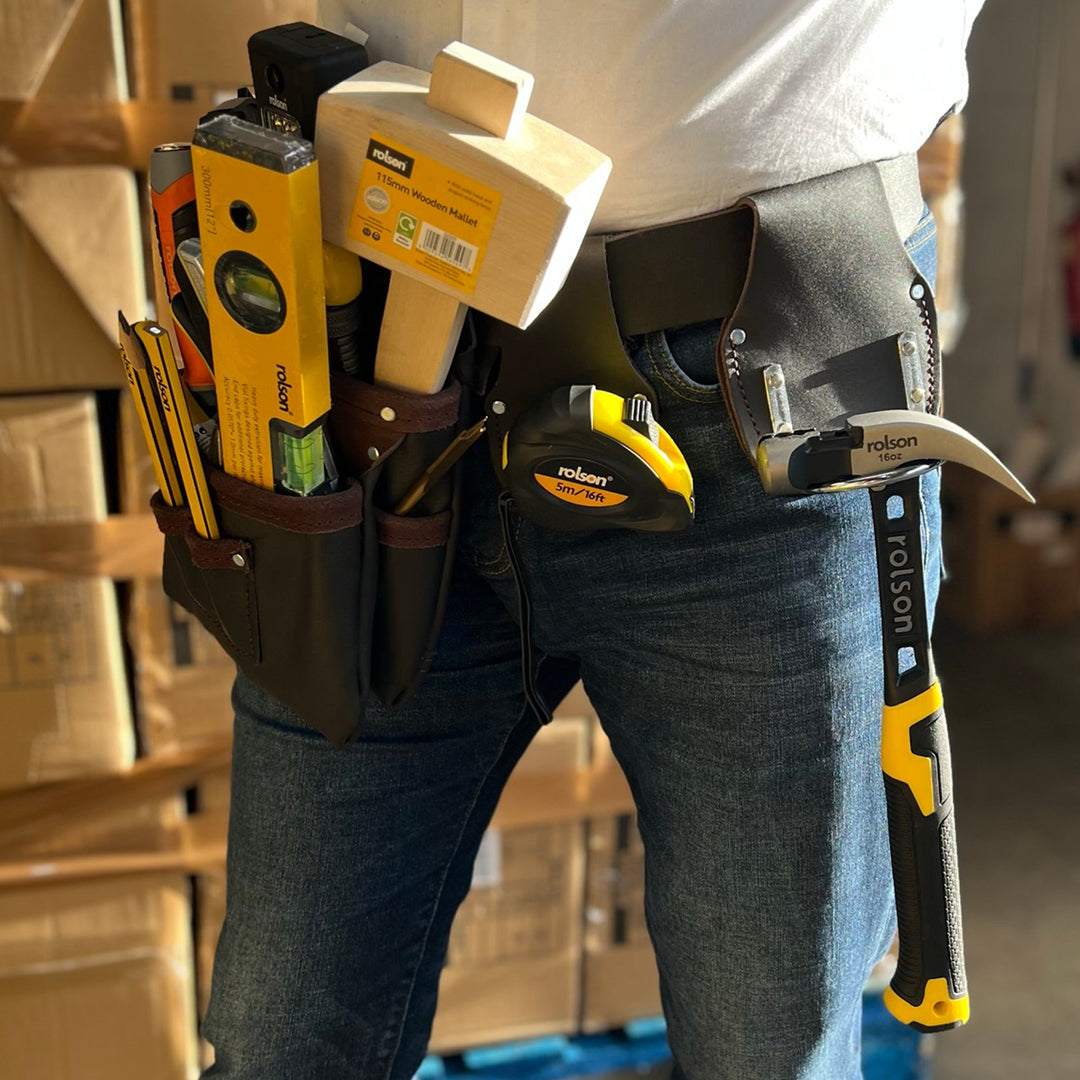 Single Leather Pouch with Belt Tape & Hammer Holder by Rolson Tools