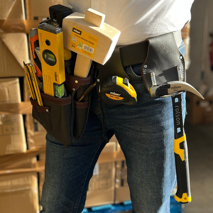 Single Leather Pouch with Belt Tape & Hammer Holder by Rolson Tools