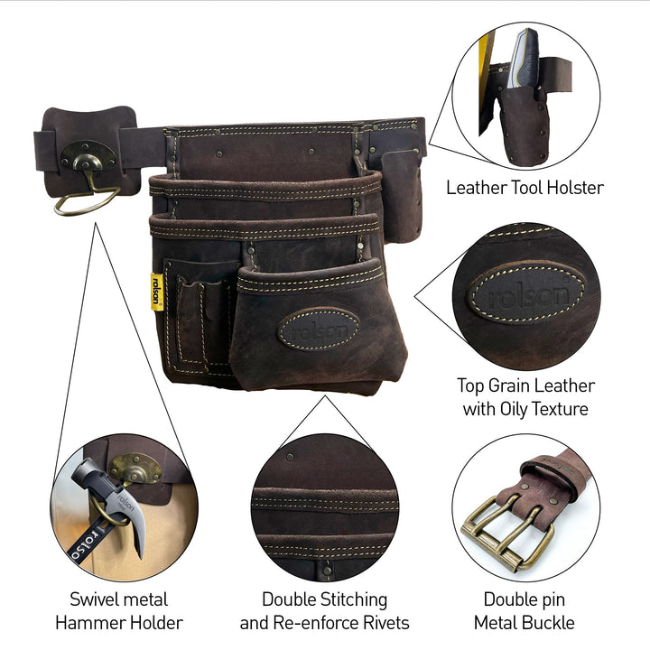 Single Top Grain Oily Leather Tool Pouch by Rolson Tools