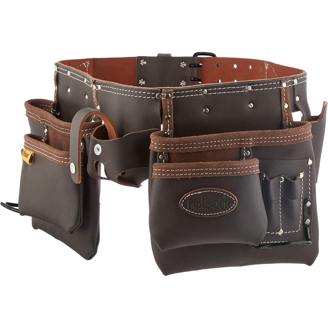 10 Pocket Professional Double Oil Tanned Leather Tool Pouch by Rolson Tools