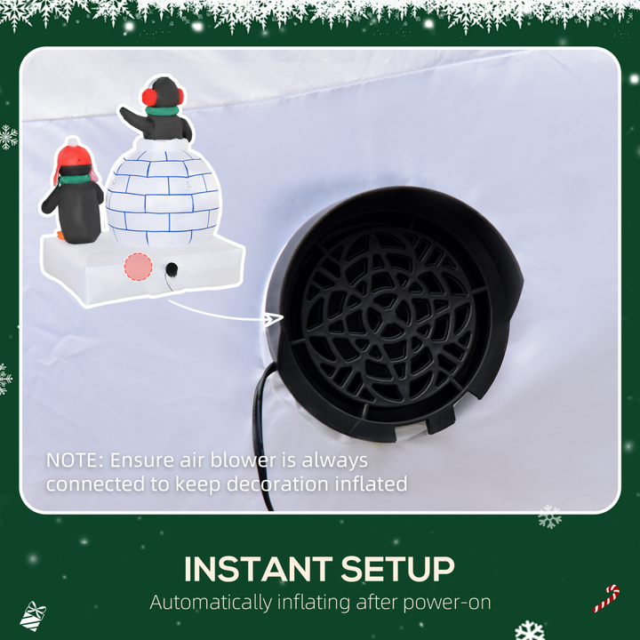 5ft Christmas Inflatable Penguins Wearing a Scarf with Ice House In & outdoors