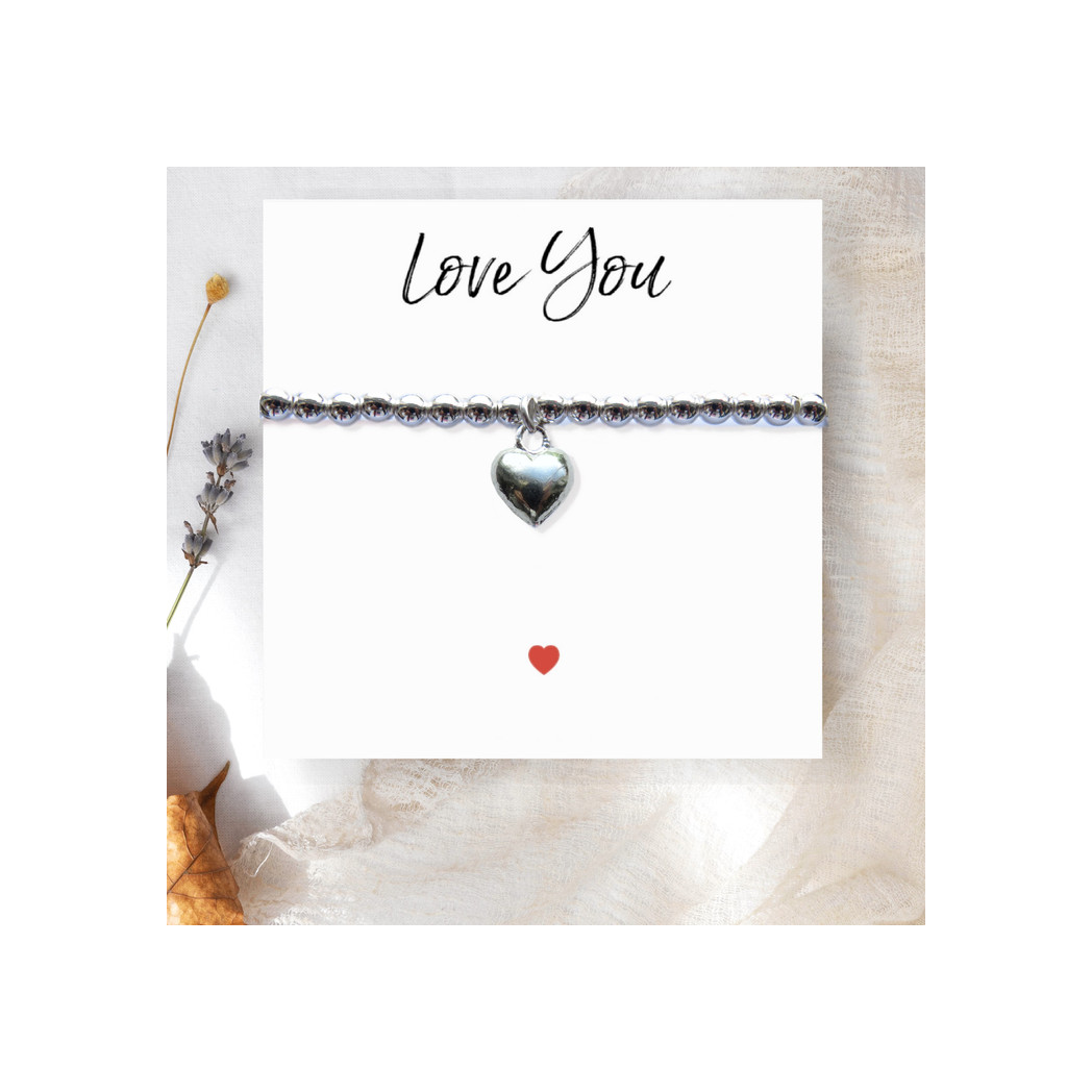 Love You Heart Stretch Beaded Bracelet & Message Card