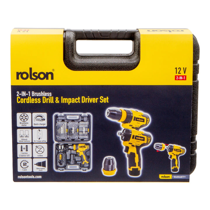 2-in-1 Cordless Drill & Impact Driver Set by Rolson Tools