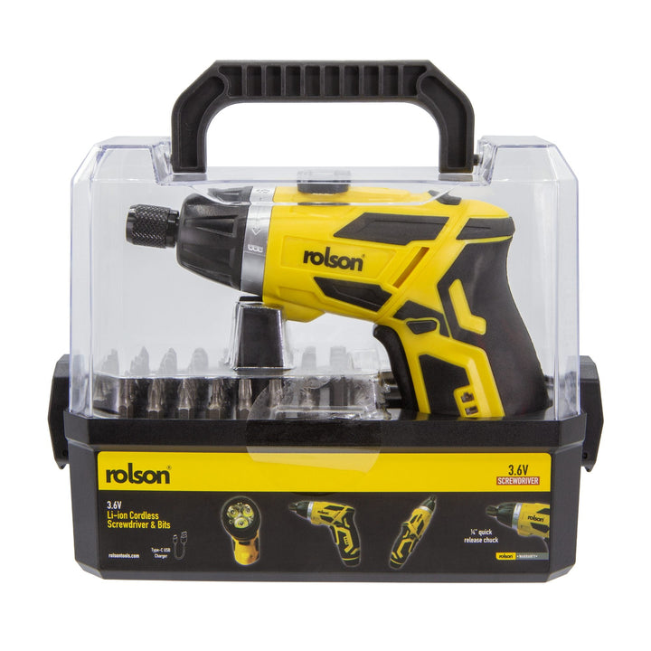 3.6V Cordless Screwdriver & Bits by Rolson Tools