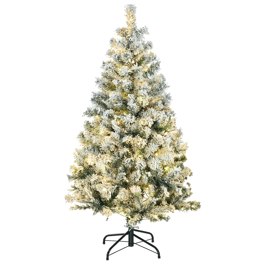 HOMCOM 4.5ft Artificial Flocked Christmas Tree with LED Lights, Snow Branches