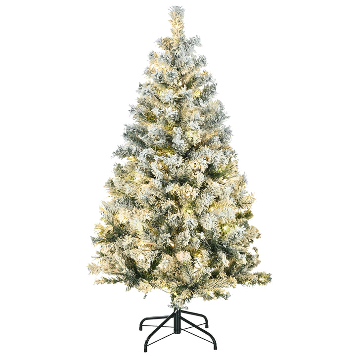 HOMCOM 4.5ft Artificial Flocked Christmas Tree with LED Lights, Snow Branches