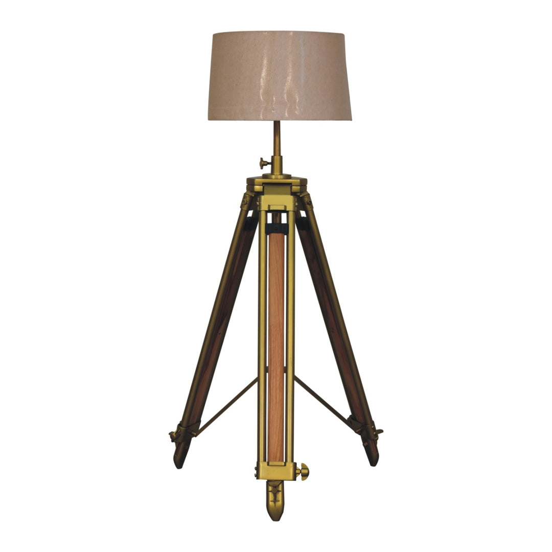 Brass Plated and Wooden Floor Lamp