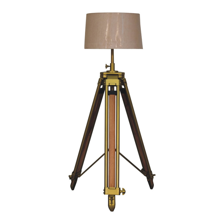Brass Plated and Wooden Floor Lamp