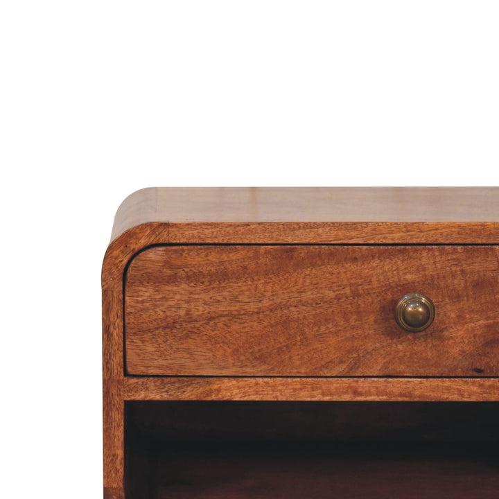 Curved Honey Caramel Wall Mounted Bedside with Open Slot