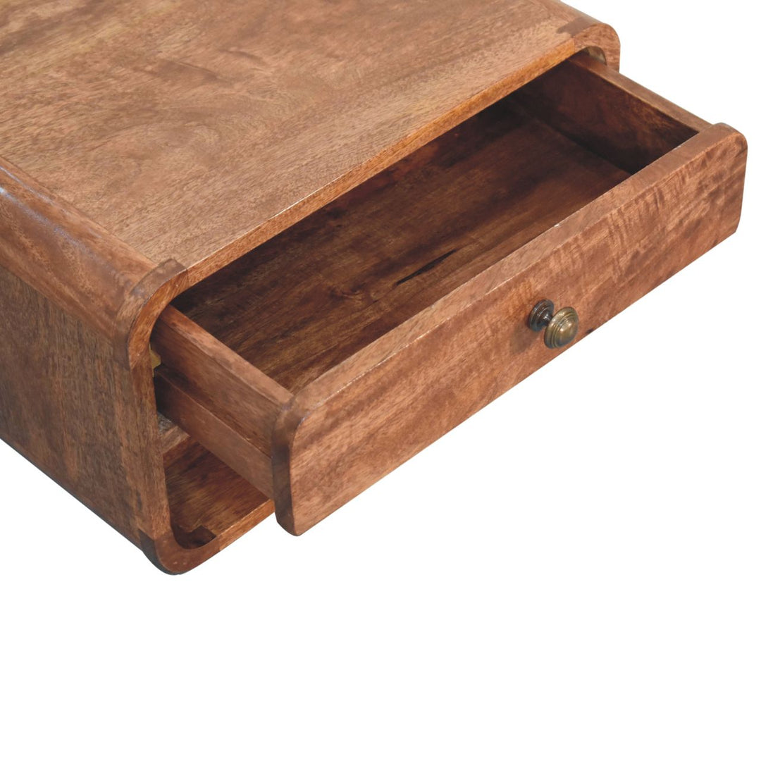 Curved Honey Caramel Wall Mounted Bedside with Open Slot