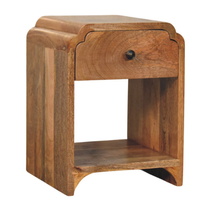 Newton Mini Oak-ish Nightstand with a drawer and open shelf
