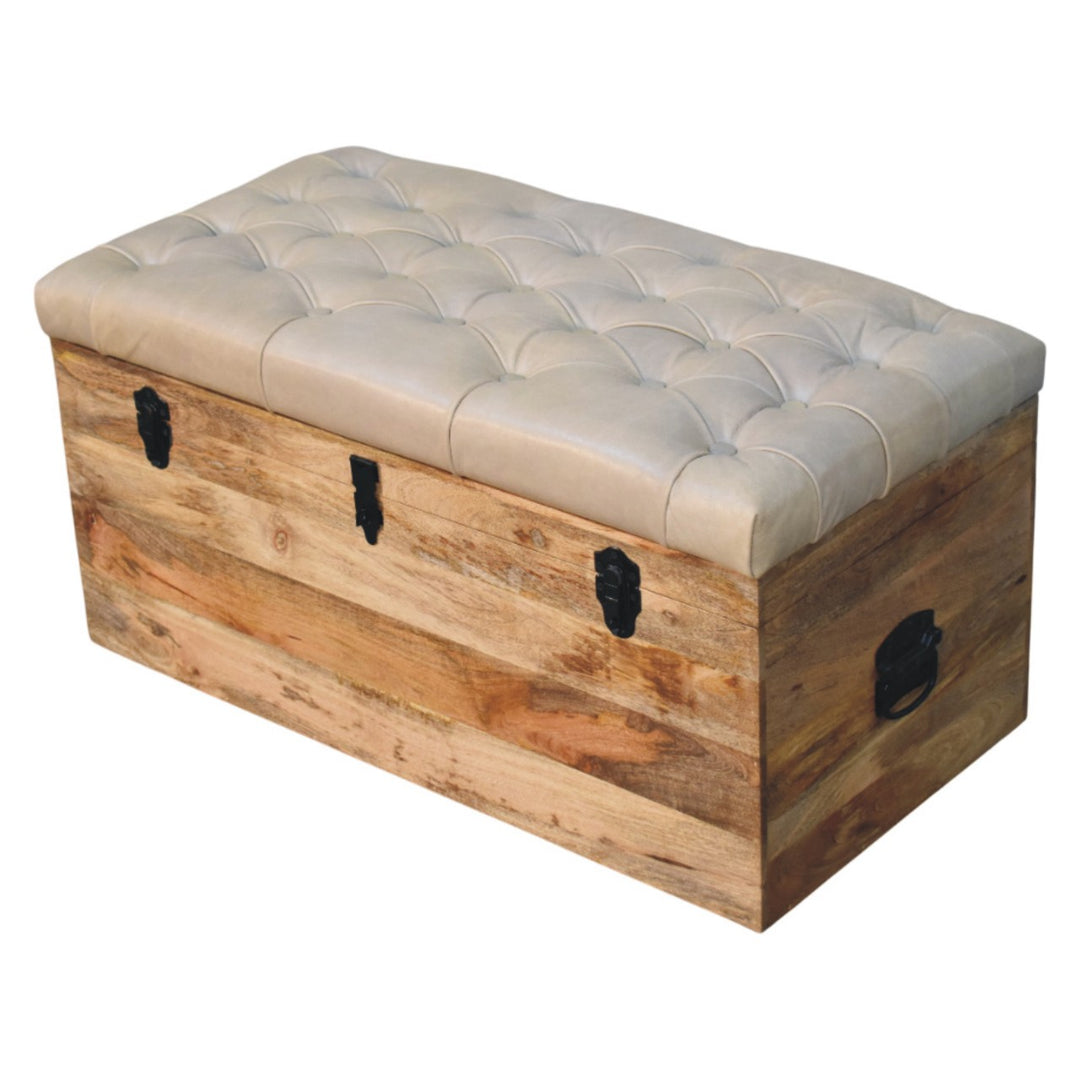 Beige Buffalo hide leather Storage Trunk