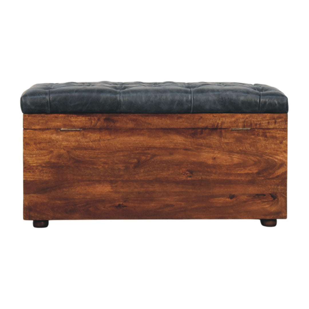 Black Buffalo hide leather Storage Trunk