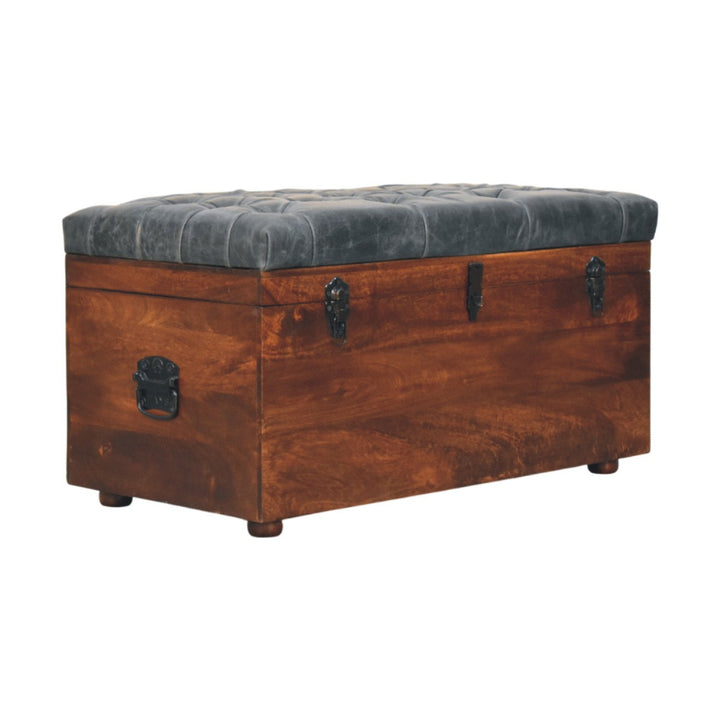 Black Buffalo hide leather Storage Trunk