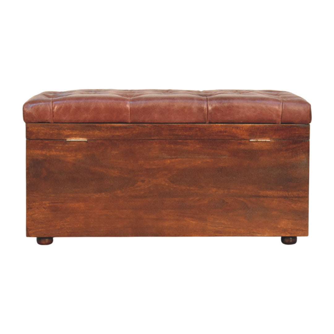 Brown Buffalo hide leather Storage Trunk
