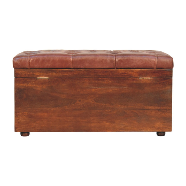 Brown Buffalo hide leather Storage Trunk
