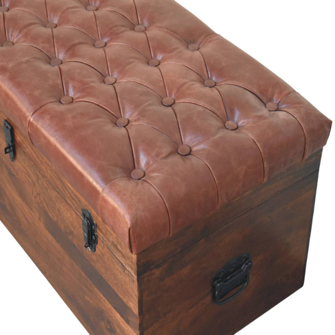 Brown Buffalo hide leather Storage Trunk