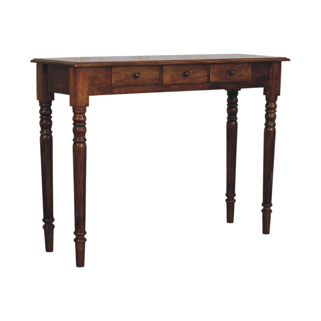 Turned Legs 3 Drawer Chestnut Console