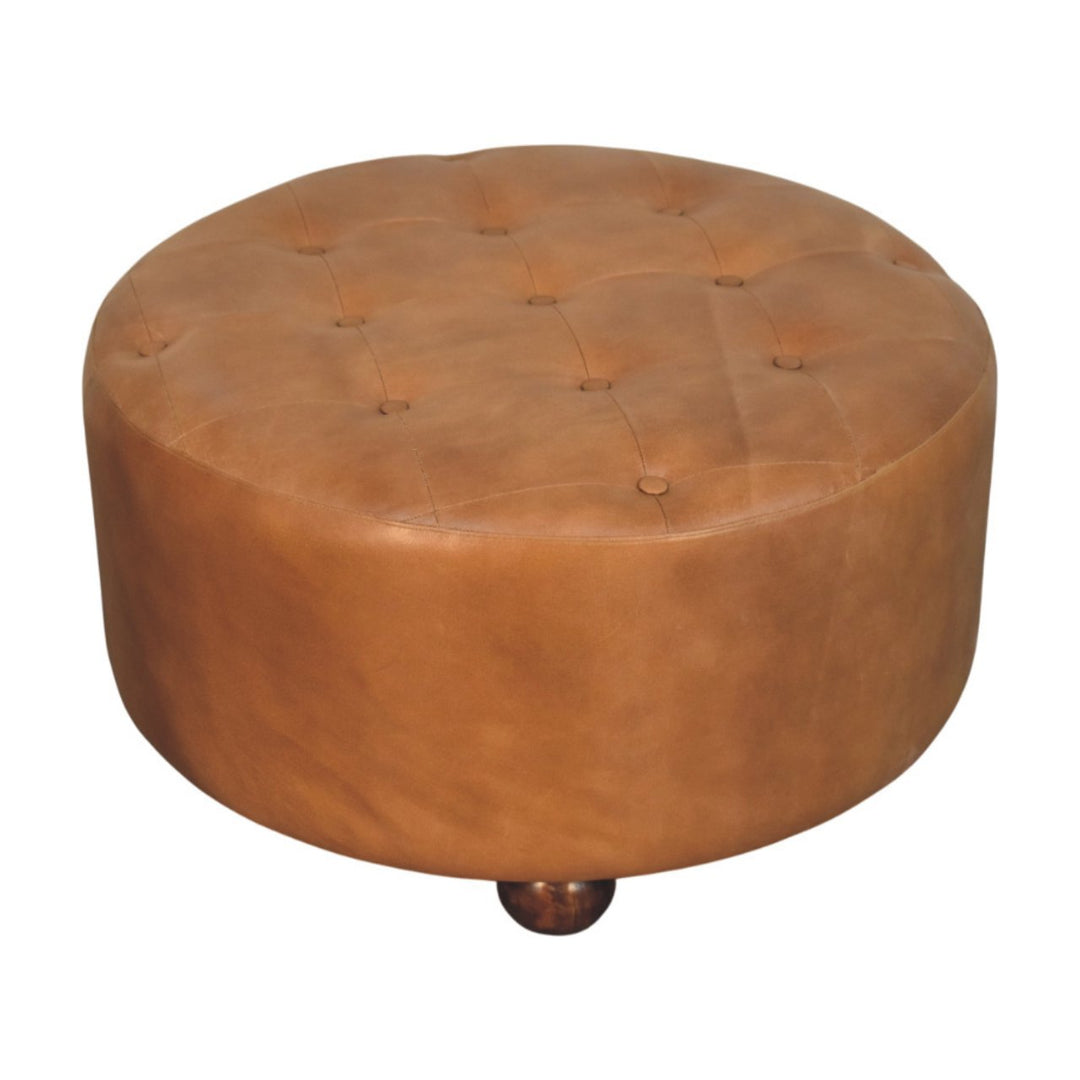 Brown Buffalo hide leather Round Ottoman