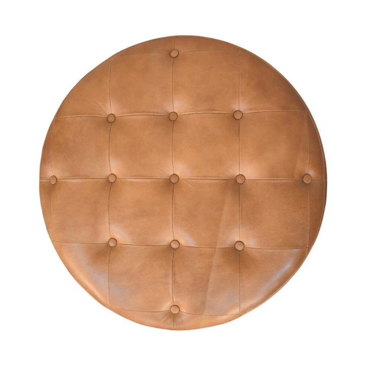Brown Buffalo hide leather Round Ottoman