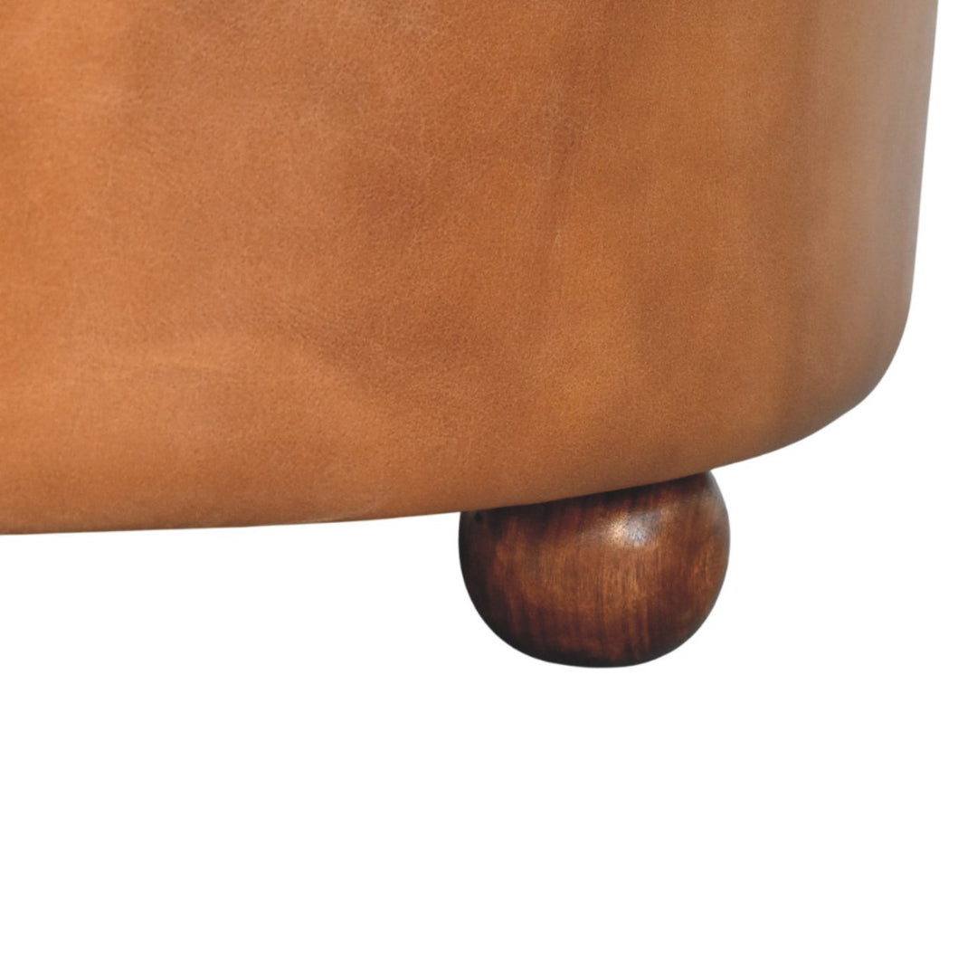 Brown Buffalo hide leather Round Ottoman
